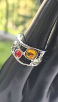 Anello donna argento 3 pietre colorate nuovo
