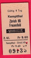 KARTON BILLETT, KEMPTTHAL - FRAUENFELD, 2.KLASSE, RETOUR