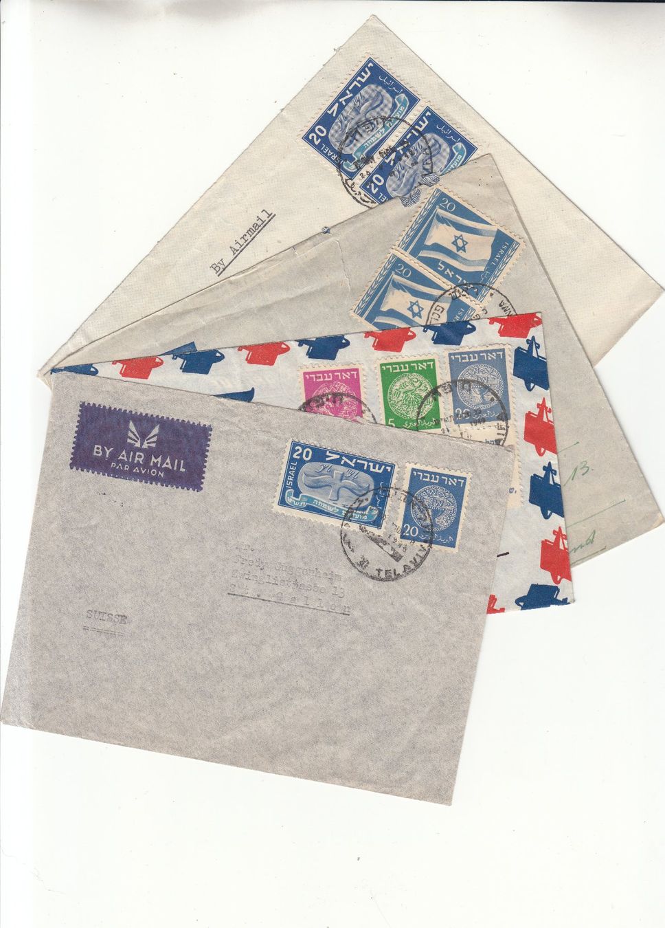 Alle Briefmarken: Israel - St. Gallen 4 Briefe 1948/49 – Gebraucht aus Bürglen TG von StampGraf