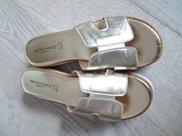 Leder Pantoletten Mules Gold, echt Leder, neu Gr. 41