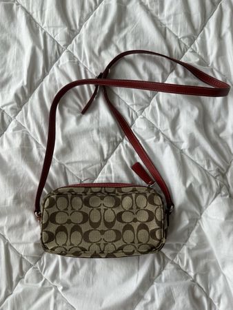 Coach Baguette Bag, monogram canvas, red leather trim 58