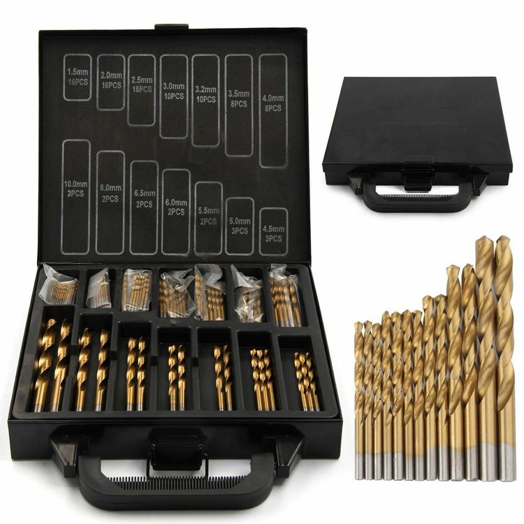AGT Bohrerset: Bohrer-Set 15-tlg. mit HSS-Metallbohrer, Holz- & Steinbohrer