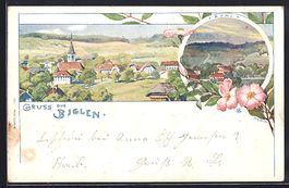 AK Biglen, Blick auf den Ort, 1900