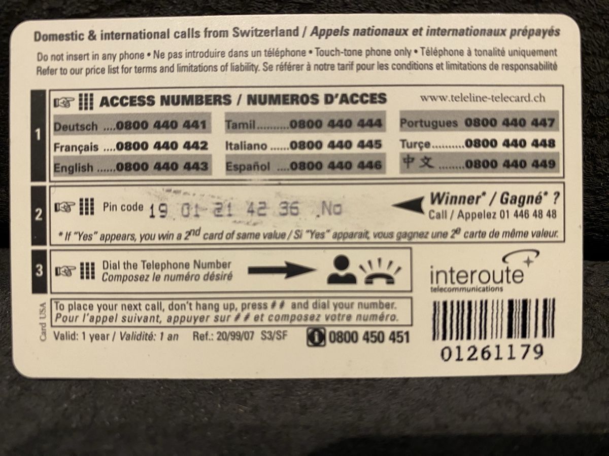 Telefon- & Taxkarten: Teleline – Gebraucht aus Lausanne von babacard10 1