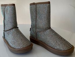 Stiefel Stiefeletten Strass Steinen Schuhe hellbraun Glitzer