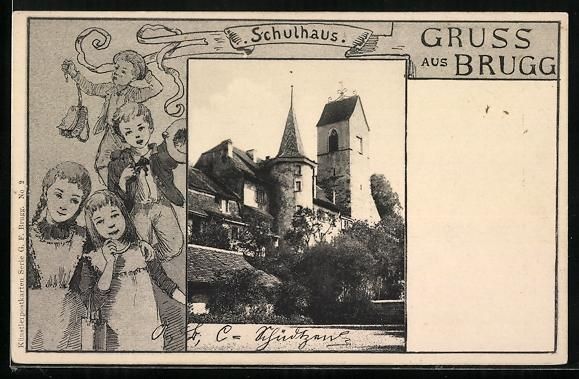 Ansichtskarten: AK Brugg /Aargau, Schulhaus – Gebraucht aus Berlin von bartko-reher