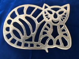 Messing Topfuntersetzer, Vintage Katze, Durchmesser ca. 18cm