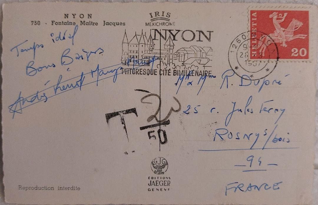 Cartoline postali: NYON  -  Fontaine Maître Jacques - 1967 – Usato da Delémont venduto da Domdom1 1