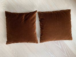 2er Set: SOFA-Samt-Kissen in Braun,  35cm x 35 cm