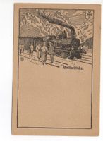 Künstlerkarte GOTTHARD-BAHN Dampflokomotive