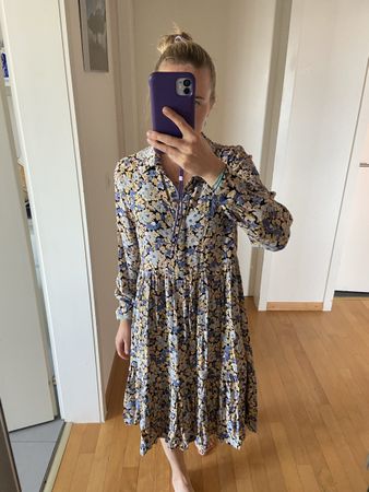 Maxikleid langarm Blumenmuster floral Sommerkleid