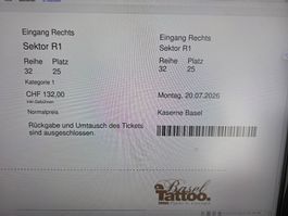 Basel Tattoo Einzelbillet Kategorie 1 20.7.26
