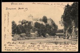 AK Burgdorf, Schloss und gedeckte Brücke am Fluss