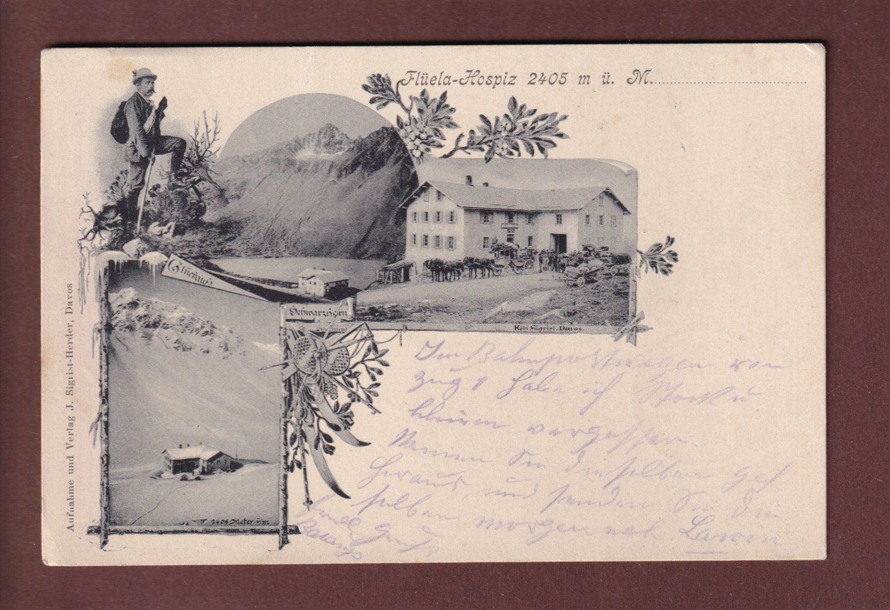 Cartoline postali: FLÜELA-HOSPIZ - 1902 Langstempel – Usato da Pully venduto da nicecards