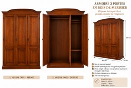 Magnifique armoire 3 portes en bois de cerisier