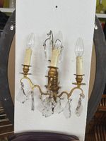 Antike Wandlampe Kristall & Messing – 3-flammig – Französisc