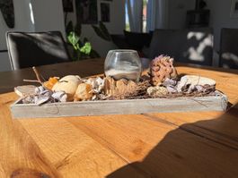 Dekorationsschale Holz mit Kerzenglas gebraucht