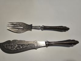 Fischbesteck 2-teilig versilbert ,Fischgravur