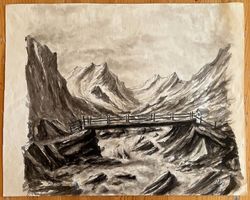 Aquarell Brücke über Bergbach von Ludwig Lussmann (ID b3865)