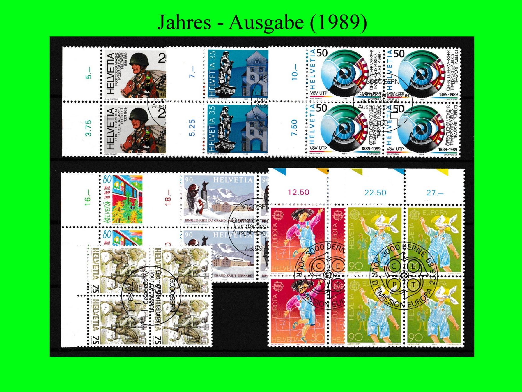 Tutti i francobolli: Viererblock "Jahres-Ausgabe 1989" – Nuovo (secondo la descrizione) da Dübendorf venduto da chiara48