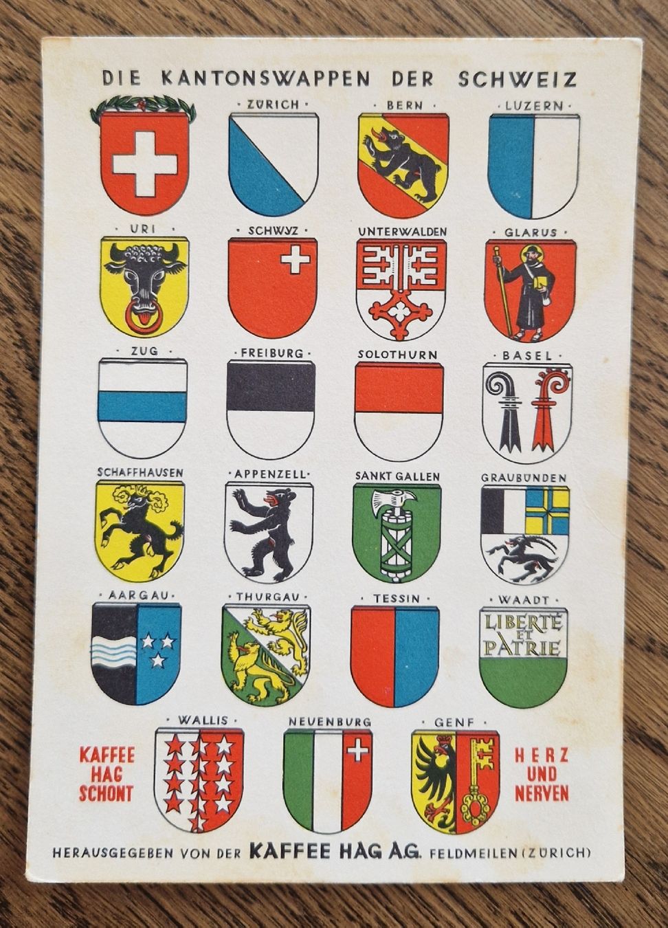 Cartoline postali: Kantonswappen, Werbekarte Kaffee Hag – Usato da Ebikon venduto da Donar50