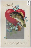 1er Avril April - Fisch mit Herz - Litho