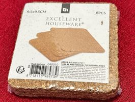 6 Kork-Untersetzer, neu & originalverpackt, 9.5x9.5 cm