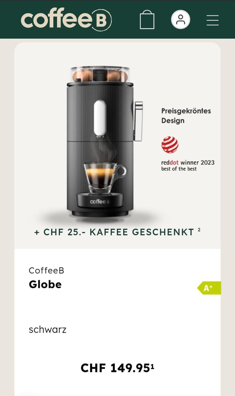 Coffee B Kaffeemaschinen & Espressomaschinen: Kaffeemaschine CoffeeB Globe - neu und Originalverpackt – Neu und originalverpackt aus Abtwil SG von PK89 4