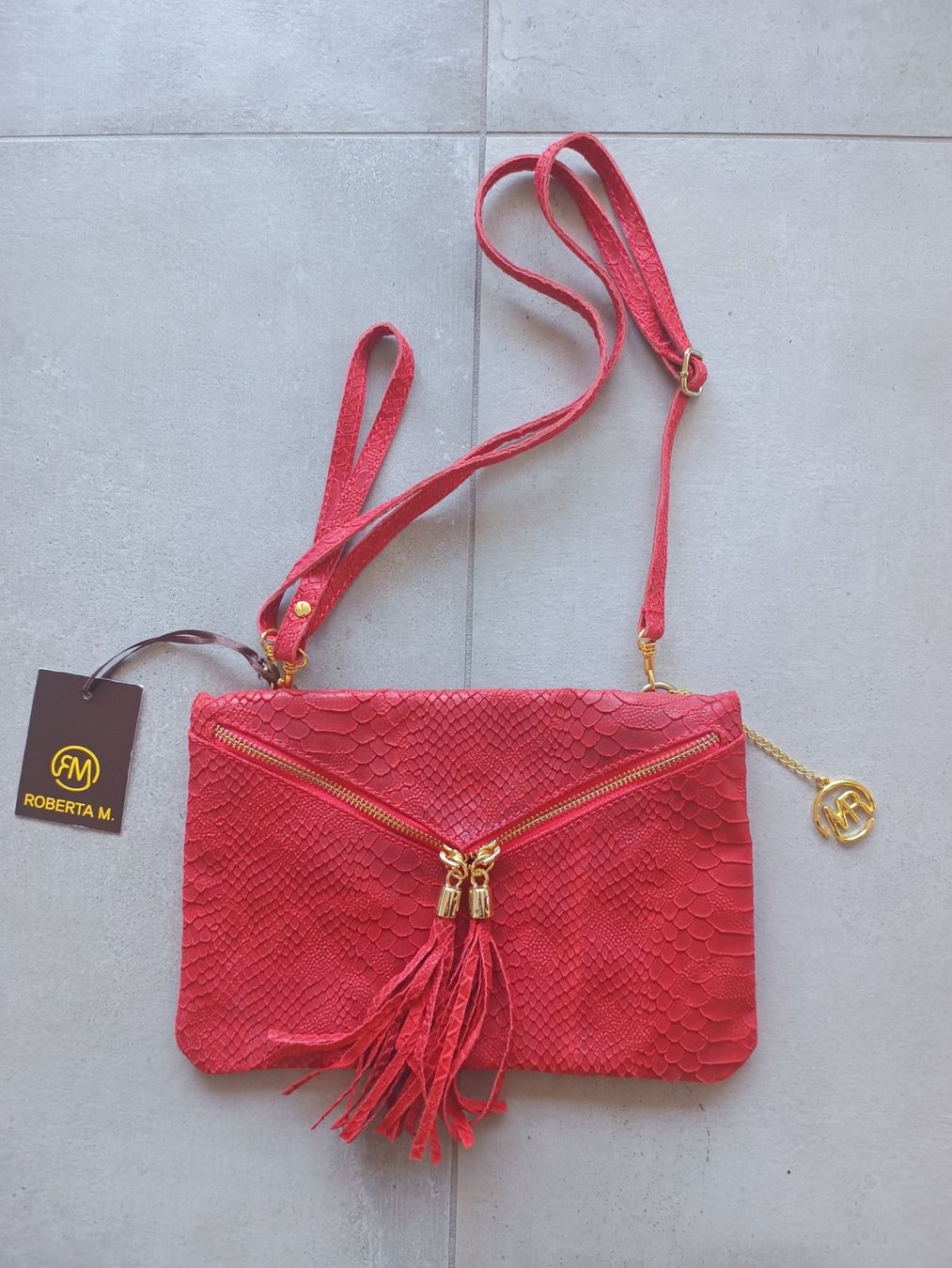 Borse da donna: Sac pochette cuir rouge python Roberta M. - neuf étiqueté – Nuovo e nell'imballaggio originale da Genève venduto da Brachiopode 1