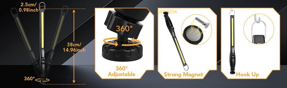 Lampade: 3 Stück Magnetische COB LED-Arbeitsleuchte – Nuovo e nell'imballaggio originale da Geneve venduto da Titi2008 5