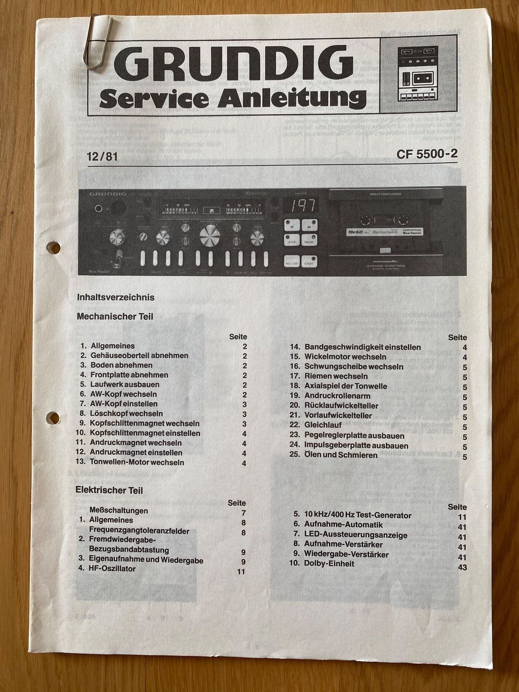 Grundig Aufnahmegeräte: Service Manual GRUNDID Cassetten Deck CF-5500 – Gebraucht aus Erlenbach ZH von Leaford