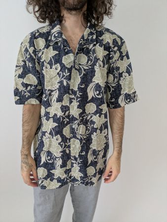 Herren Hemd Gr. XXL, Blumenmuster, Kurzarm, Sommer, Baumwoll