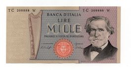 (2453) Italien Banknote 1000 Lire 1977, ungefaltet