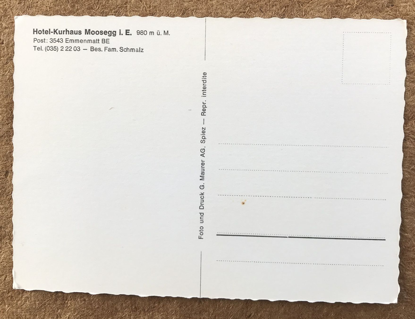 Cartes postales: ANSICHTSKARTE HOTEL-KURHAUS MOOSEGG I.E. – D'occasion à Ostermundigen par wini63 1