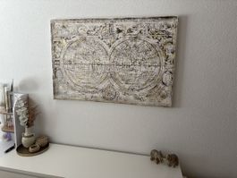 Antike Weltkarte Wandbild, Vintage Look, neuwertig!