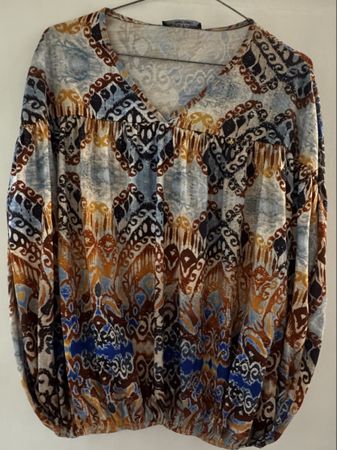 Ethnic Print V-Neck Long Sleeve Top 