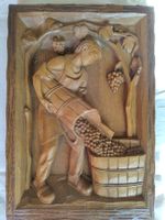 3 Holzreliefs mit Thema Weinernte
