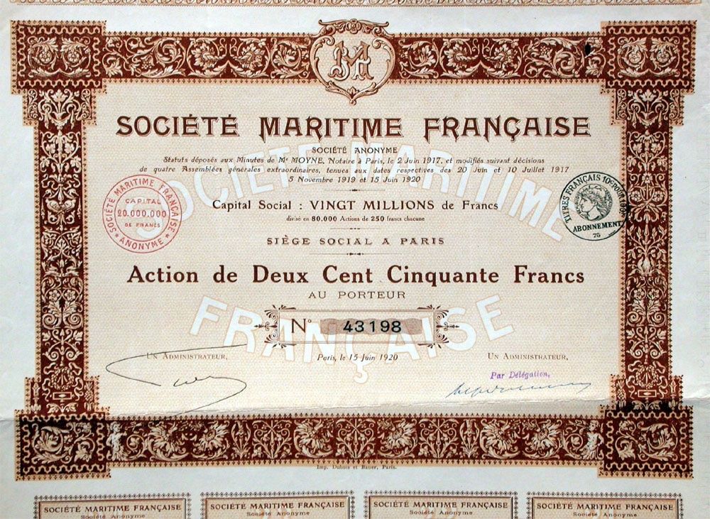 Documenti: Société Maritime Française, Paris - 1920 – Usato da Solothurn venduto da Sgasche