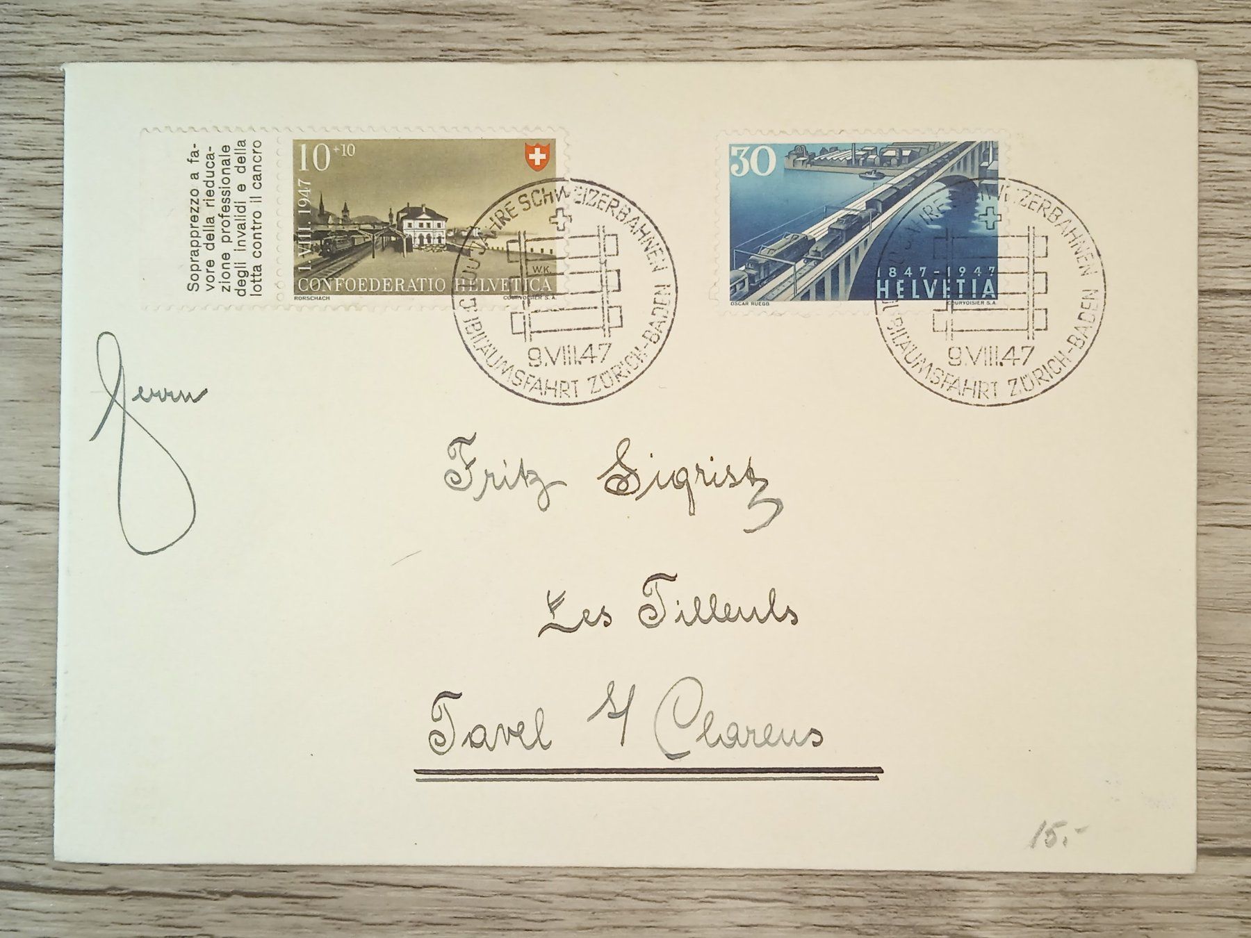Tutti i francobolli: TR56 Enveloppe + Timbre Suisse 1947 – Usato da Cousset venduto da Patrick_Collections