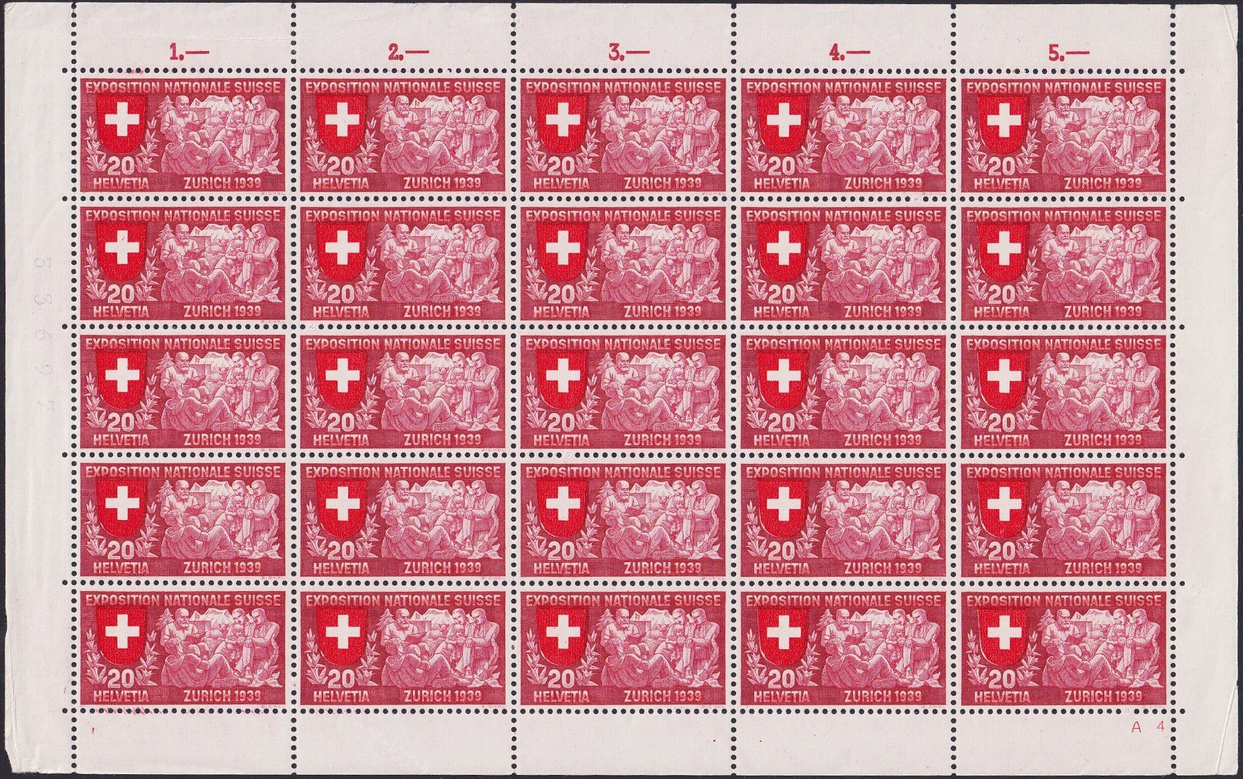 Tutti i francobolli: 1939, Nr.222-224 Bogen mit Plattenfehler postfrisch. 530.-+ – Usato da Sursee venduto da Luzernerraute 3
