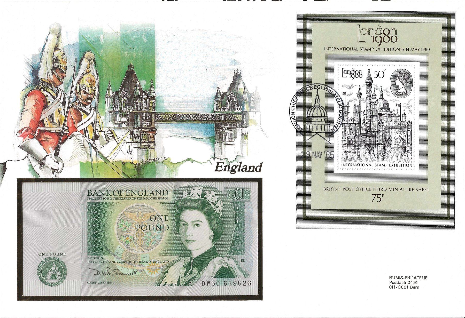 Banconote: Notenbrief England 1985 – Usato da Zürich venduto da Philacat11