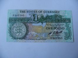 Banknote Guernsey 1 Pound, Daniel de Lisle, Zustand Unc