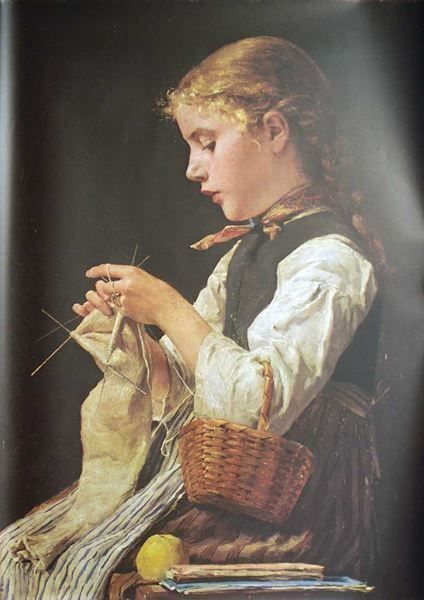 Foto & Immagini: Albert Anker, Strickendes Mädchen, 1884) – Nuovo (secondo la descrizione) da Bern venduto da Vintage-Art-Poster