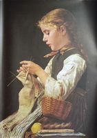 Albert Anker, Strickendes Mädchen, 1884)