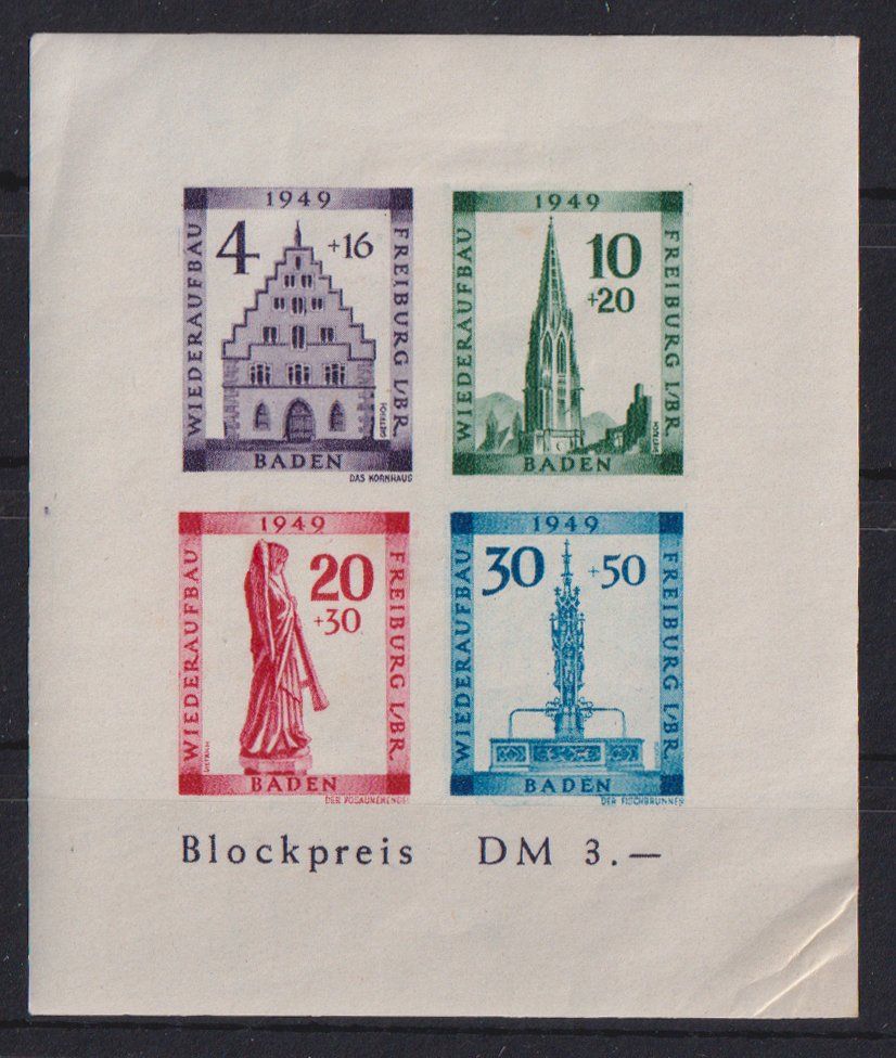 Alle Briefmarken: Franz. Zone BADEN 1949: Block 1B ** – Neu (gemäss Beschreibung) aus Eschlikon TG von PhilCon