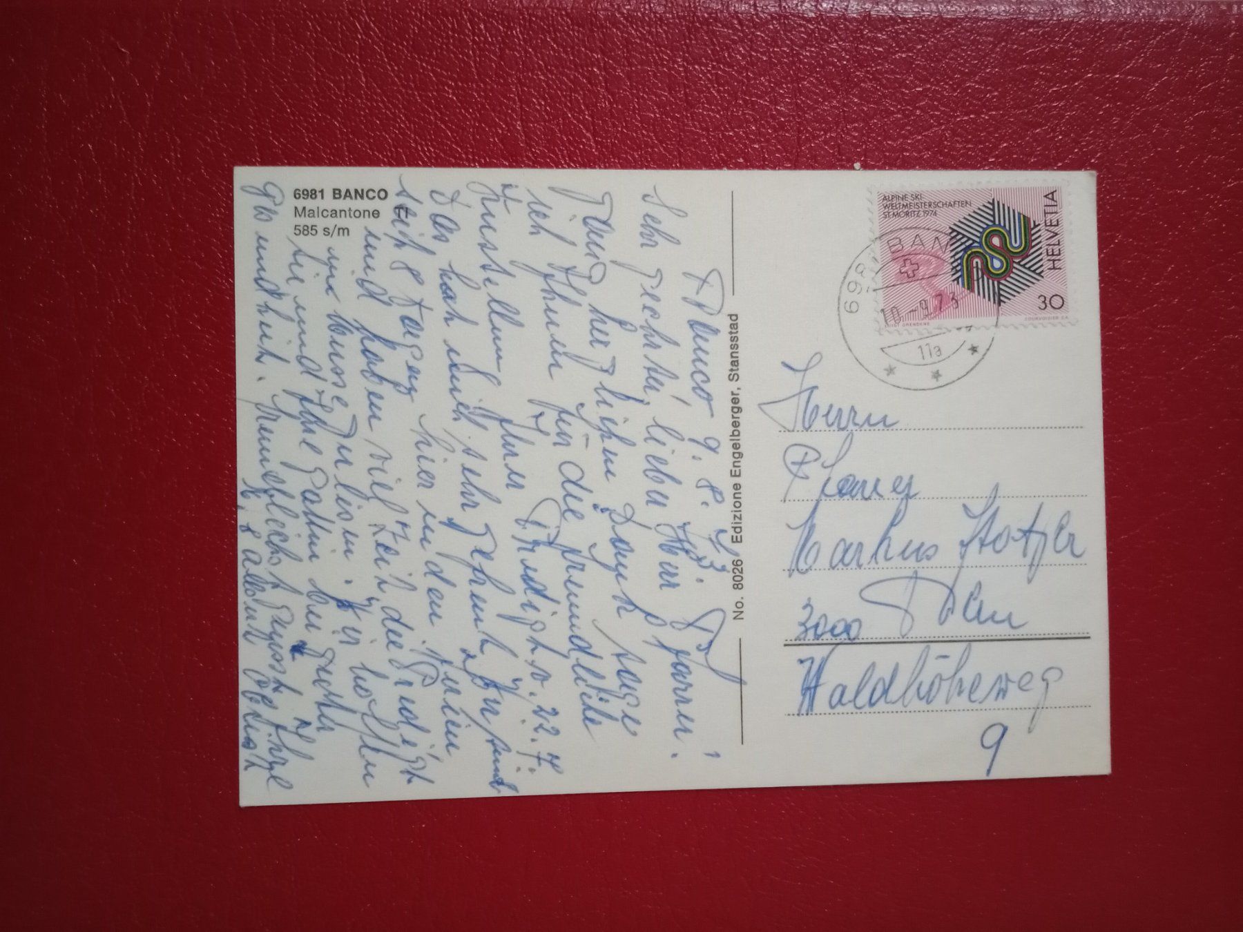 Cartoline postali: Banco Malcantone Tessin 1973 Swimmingpool Auto – Usato da Küttigen venduto da Melisch1000 1