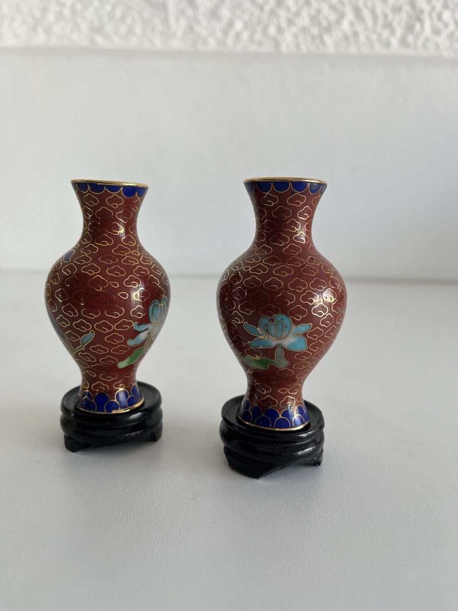 Tutte le decorazioni: 2 Cloisonné Väschen mit Unterstand – Usato da Wetzikon ZH venduto da seli03 2