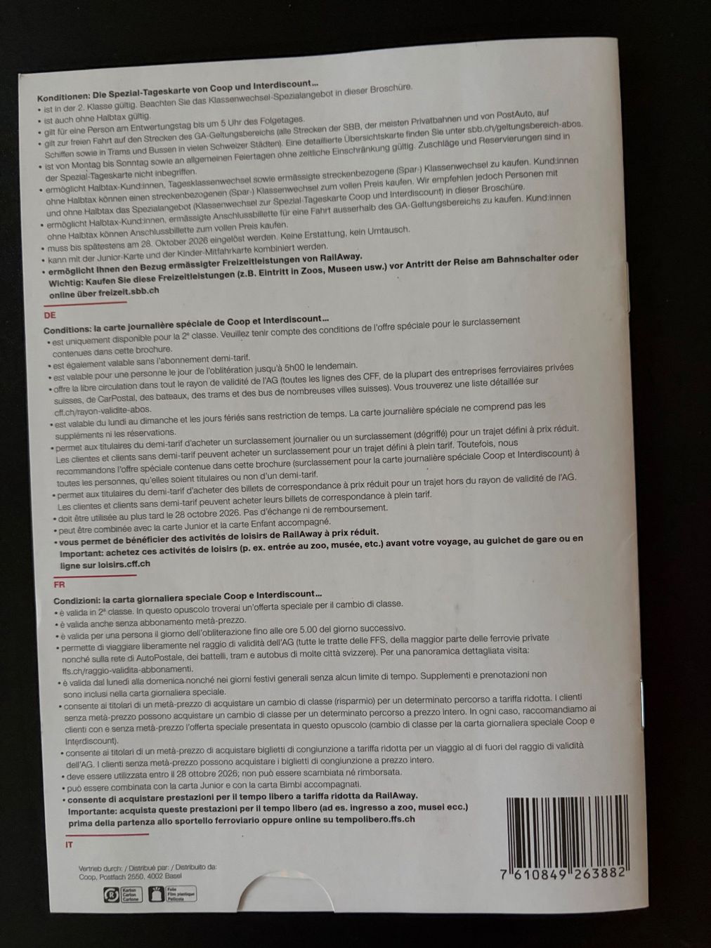 Biglietti: SBB Spezial Tageskarte – Nuovo e nell'imballaggio originale da Meilen venduto da Sura18 3