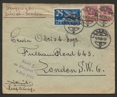 Flugpost Schweiz 1923 Zürich Basel  London Luftpost mit PrSt