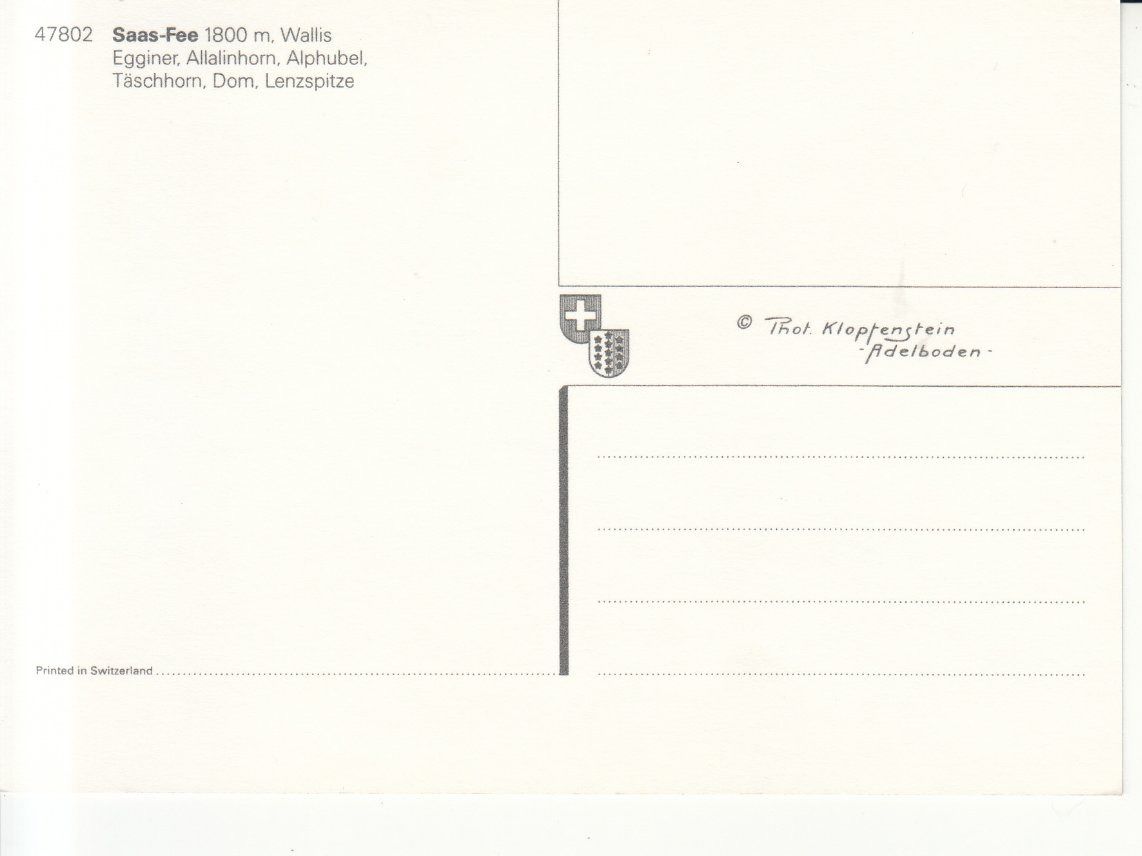 Cartoline postali: Saas Fee ca. 1980 – Usato da Bürglen TG venduto da StampGraf 1